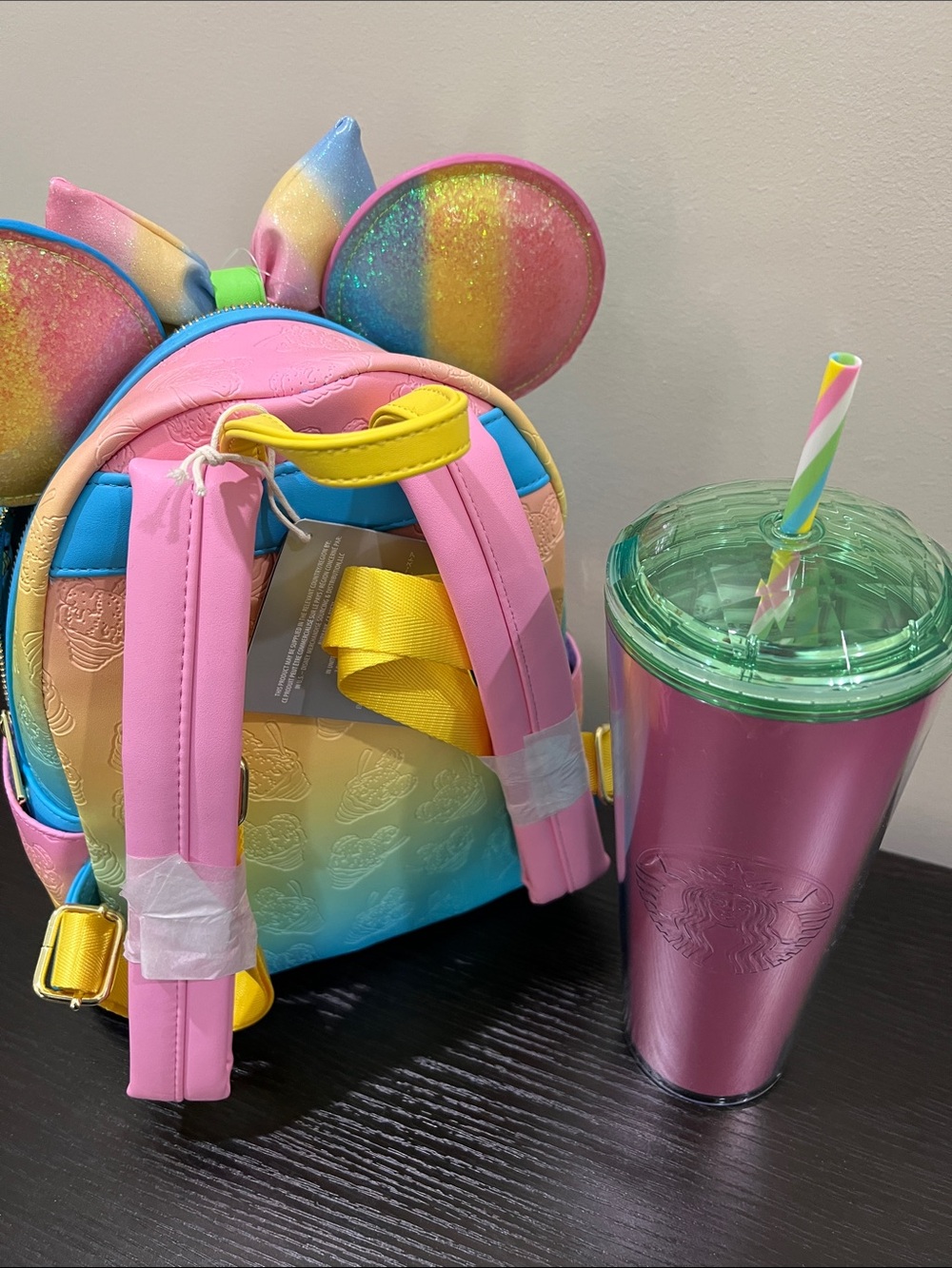 Disney Parks Loungefly Rainbow Ice Cream Minnie Ears, backpack and Starbucks - Picture 3 of 3